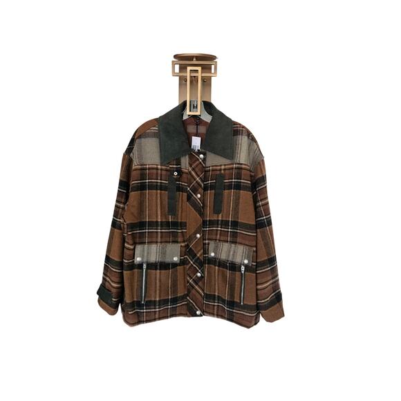 Anthropologie BlankNYC Brown Green Situationship Plaid Shirt Jacket NWT Size L - Picture 8 of 16